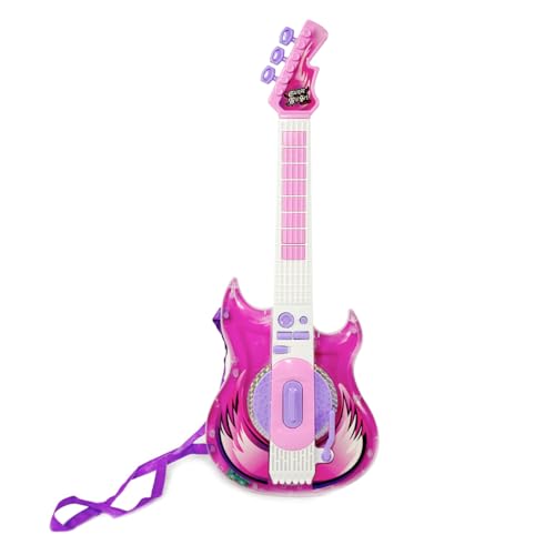 GUITARRA INFANTIL E MICROFONE CONECTA CELULAR MEGA COMPRAS (Rosa)