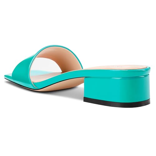 Image of TNYNFBEB Womens Chunky Block Low Heel Open Square Toe Sandals Mules Shoes Slip-on Prom Party Dress Patent Leather 1.4 Inches Heels