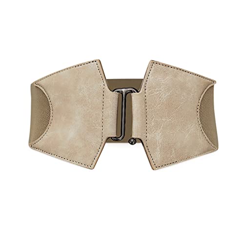 Leather Women's Wide Elastic Waist Belt with Alloy Hook Buckle - Stretchy Cinch Belt for Dress Shirts & Overcoat