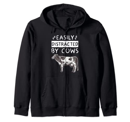 Easily Distracted By Cows Funny Farm Boy Farm Girl Cow Lover Sudadera con Capucha