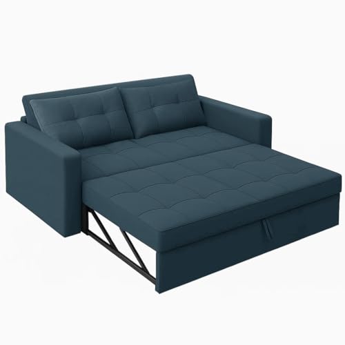 Image of CASASTYLE Trissa 2 Seater Pull-Out Premium Fabric Sofa Cum Bed Sofa Set for Living Room (Teal Fabric)