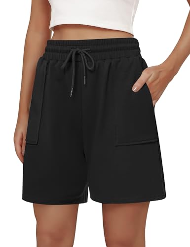 Cowasto Womens Cotton Sweat Shorts Casual Summer Loose Athletic Short Drawstring Waist Lounge Running Shorts with Pockets