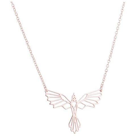 QIAN0813 Origami Phoenix Bird Necklaces for Women Men Geometric Animal Necklace Pendant Hypoallergenic Jewelry (Rose gold) Cover