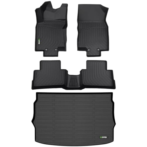 Image of HAFIDI Floor Mats & Cargo Liner Set Fit for 2017-2022 Nissan Rogue Sport (Cargo Liner Only Fit the Upper Layer) All Weather Protection TPE Car Full Set Floor Liners Custom Accessories - Black