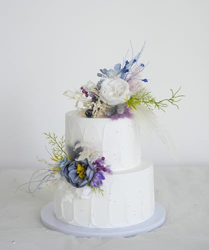 Set de dos cake toppers de boda con flores artificiales miniatura 2