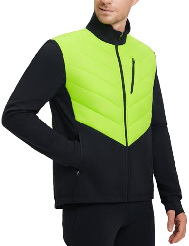 baleaf Men's Cycling Jacket Puffer Lightweight Coat Windproof Warm Winter 5 Pockets Packable Running Hiking Yellow/Black L