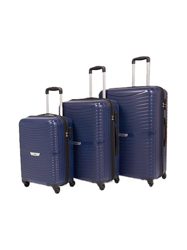 Image of ZOUK Zoya Hardcase Trolley Bag Set of 3 (Cabin 57cm, Medium 67cm & Large 77cm) Lightweight PP Suitcase with Silent Spinner Wheels, Telescopic Handle & Combination Lock, NavyBlue