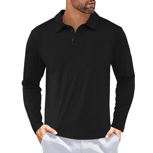 Men's Athletic Long Sleeve Polo Shirt Lightweight Button Collared Golf Shirts with Pocket2