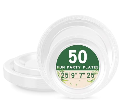 LANLISA 50 White Plastic Plates For Party, Includes 25-9