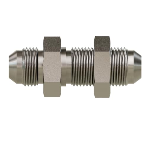 Image of 1 /4 inch JIC Bulkhead Union w /Locknut - Dash 04 JIC 37 Flare Straight Connector for Hydraulic Hose, Tube & Pipe - Steel Bulkhead Fitting for Oil, Gas & Automotive Use