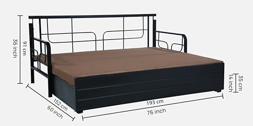 Image of 3 Seater Metal Sofa Cum Bed with Hydraulic Storage | Comfortable Sofa Set for Living Room, Bedroom, Guest Room| Queen Size Convertible Sofa with Cushion RI Brown Queen D9