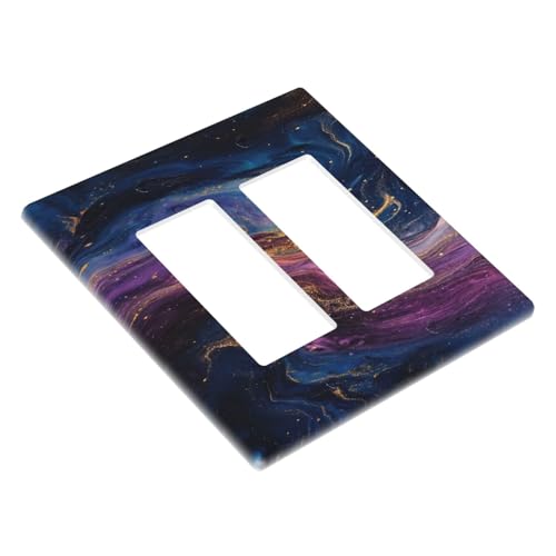 Decorative Outlet Covers Abstract Purple Blue Gold Marble Texture 2 Gang Wall Plate Double Rocker Two Switch Wall Cover Plate Light Switch Cover Plate Faceplate for Bedroom Decor