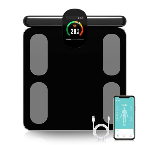 Báscula Inteligente de Composición Corporal de 8 Electrodos, 29 Métricas de Salud a través de APP, Capacidad de 400 lb para Uso en Casa y Gimnasio black