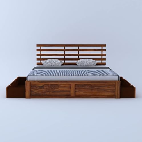 Image of Furniture Strap SolidWood Queen Size Bed with 2 Drawers Storage for Bedroom /1Year Warranty Solid Wood Queen Drawer Bed | Finish Color - Brown, DIY