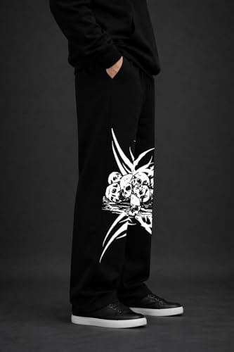 Image of Men's Printed Baggy Pants, Relaxed Fit Cotton Lower, Mid Rise Elastic Waist Joggers with Graphic Design, Casual Wear for Gym, Lounge & Street Style