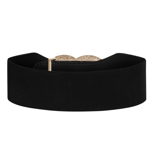 GRACE KARIN Women Leather Belt Double O Ring Elastic Belt Stretchy Retro Wide Belt2