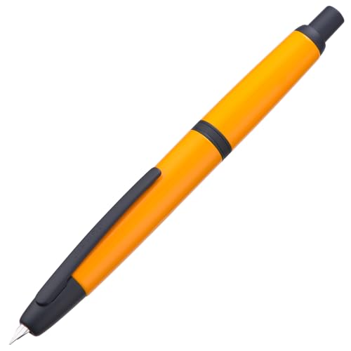 Image of Jinhao 10 Press Fountain Pen with Box, Orange Retractable Extra Fine Nib with Ink Converter Set (Black Clip)