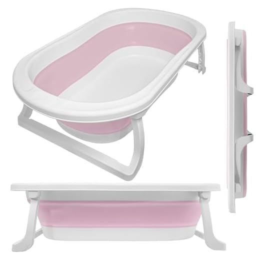 ALMAR Baby Bañera plegable para bebe Rosa plegado compacto con antideslizante