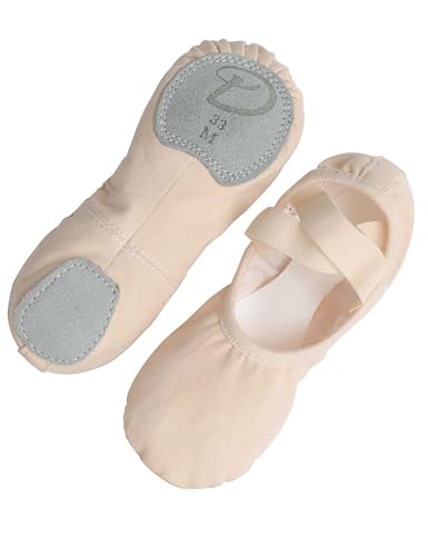 Daydance Beige Elastic Canvas Ballet Shoes/Slippers for Women, Girls