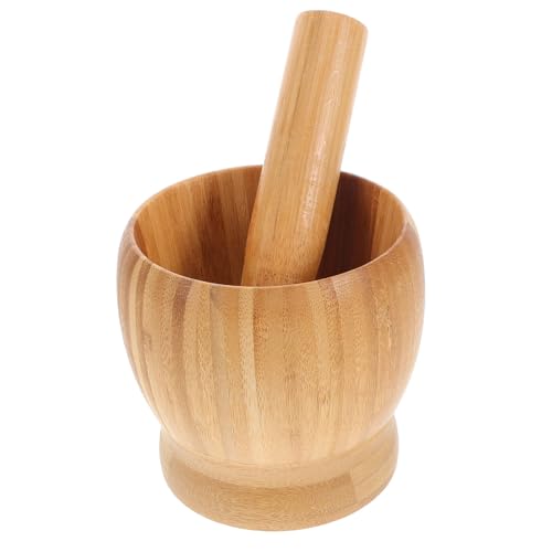 COLLBATH 1Set Wooden Garlic Crusher Set Garlic Crush Pot Kit with Ergonomic Pestle Kitchen Garlic Grinding Jar for Easy Pounding and Mincing Random Style