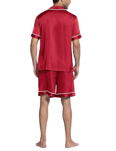 Image of Ekouaer Mens Silk Satin Pajamas Set Short Sleeve Button Down 2 Piece PJs