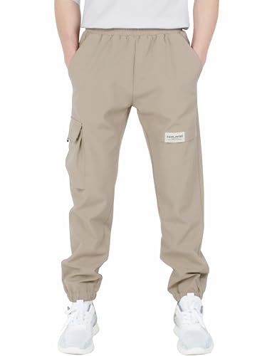 CAMLAKEE Boys' Cargo Joggers Pants Kids Elastic Waist Water Resistant Youth Outdoor Hiking Pants