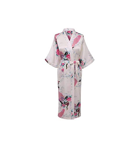 Navy Blue Summer Vintage Rayon Satin Robe Gown Women's Kimono Yukata Gown Sleepwear