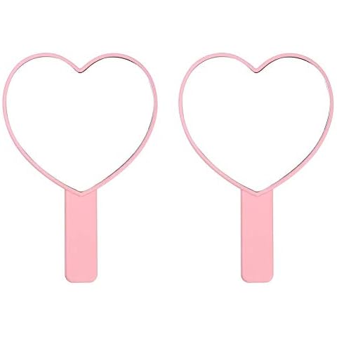 TBWHL Heart-Shaped Travel Handheld Mirror, Cosmetic Hand Mirror with Handle (Pink, 2 Pack) Cover