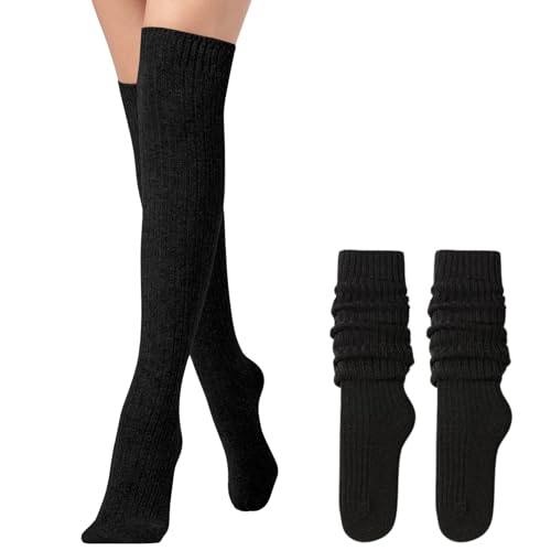 Image of Wool Blended Over the Knee Socks Ribbed Socks Knee High Cozy Long Slouchy Socks Winter by Daisy&Dino