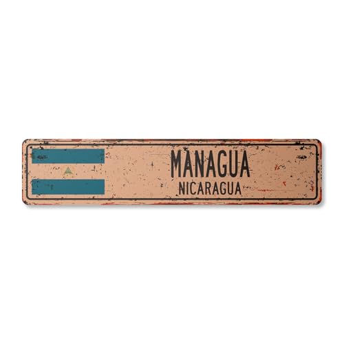 MANAGUA NICARAGUA Vintage Straßenschild nicaraguanische Flagge Stadt Landstraße rustikal