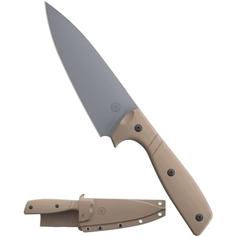 Off-Grid Knives - Sierra Chef Knife with Sandvik 14C28N Stainless Steel, Kydex Sheath and Belt Clip, G10 Scales, Camping, BBQ & Home Kitchen Use (Coyote) Cover