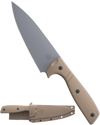 Off-Grid Knives - Sierra Chef Knife with Sandvik 14C28N Stainless Steel, Kydex Sheath and Belt Clip, G10 Scales, Camping, BBQ & Home Kitchen Use (Coyote)