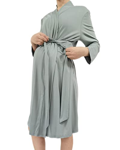 Image of SUFEINI Maternity Robe and Matching Baby Swaddle Blanket Set, Mommy Robe with Receiving Blanket Girls Boys Sleepwear