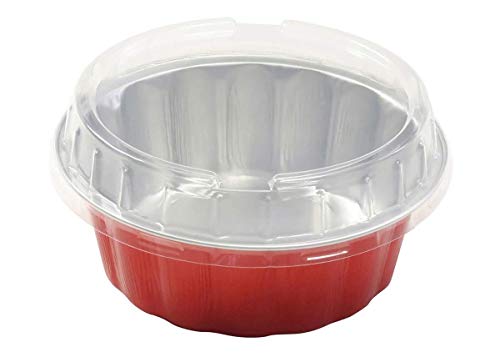 KitchenDance Disposable Colored Aluminum 8 oz Individual Cake Cups- Tart Pans-Dessert Pans Color and Lid Options A8 50 Red with Lids