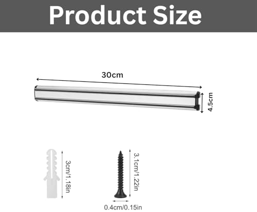 Magnetic Knife Holder for Wall – 30cm Stainless Steel Magnetic Knife Strip & Rack – Knives Magnet Bar with Screws – Ideal for Knives Kitchen Utensils Holder & Tools (Stainless Steel-30cm) - Image 4