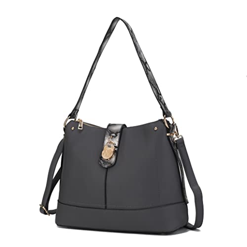 Image of MKF Collection Shoulder Bag for Women, Vegan Leather and Faux Snake Trim, Fashion Hobo Handbag Messenger Purse