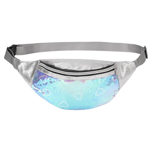 DTGN Pochete feminina com lantejoulas, linda bolsa de cintura, bolsa transversal, resistente à água, pequena bolsa de bumbum com cinto ajustável para corrida, caminhada, brilhante, Coração verde