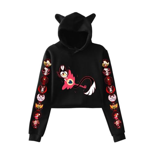 LKY STAR Anime Hazbin Hotel Hoodies con Orejas de Gato Mujer Niña Sexy Sudadera con Capucha Charlie/Vaggie/Angel Dust Sweatshirts