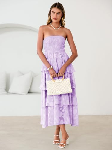 Image of Simplee Womens Summer Strapless Maxi Dress 2026 Boho Floral Off Shoulder Wedding Guest Dresses Tiered Beach Long Sundress