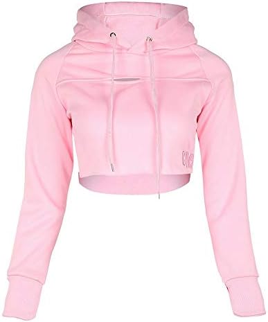Women Trendy Sexy Hoodie Pullover Crop Top Blouse Gym Sports Trainning Sweatshirt