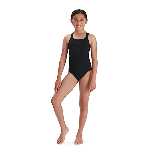 Speedo Girl's Eco Endurance+ Medalist Swimsuit | Chlorine Resistance | Recycled Fabric | Comfort Fit | Swimming Lessons | Swim Holiday Swimsuit (Pack of 1) 15-16 Years Black