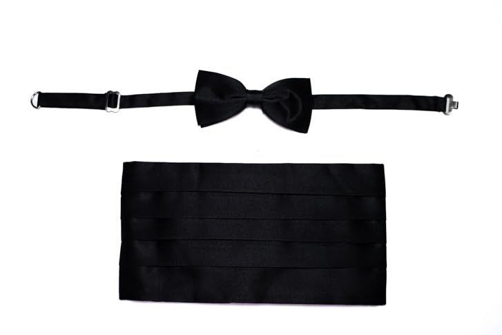 Lista de Pantalones de esmoquin para Hombre los más solicitados. 48 RICHELIEU | Juego de Cummerbund Elegante y Versátil de Faja de Esmoquin y Moño, Color Negro