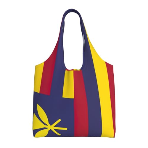 Sac en toile drapeau Hawaï pour femme - Cabas noir de 36 x 32 cm