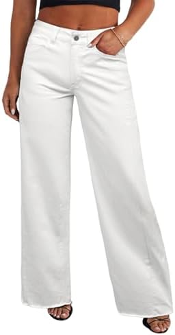 Eytino Plus Size Jeans for Women Back Elastic Waisted Wide Leg Stretchy Denim Pants with Pockets,2X White