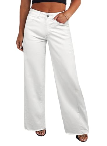 Eytino Plus Size Wide Leg Jeans for Women,2X White