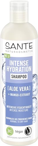 SANTE Naturkosmetik Intense Hydration Shampoo Aloe Vera + Mango-Extrakt, veganes Pflegeshampoo für intensive Feuchtigkeit, stärkt trockenes Haar, 250ml