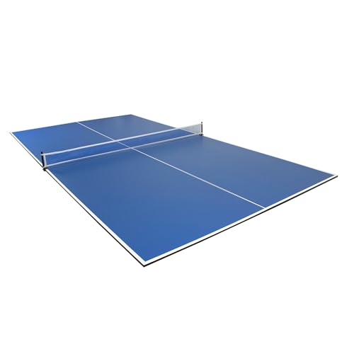Hathaway 9 ft Quick Set Table Tennis Conversion Top – Regulation Sized, Foldable, Durable Engineered Surface, Protection Pads – Indoor Ping Pong Table Topper for Pool Table w/Net & Posts – Blue
