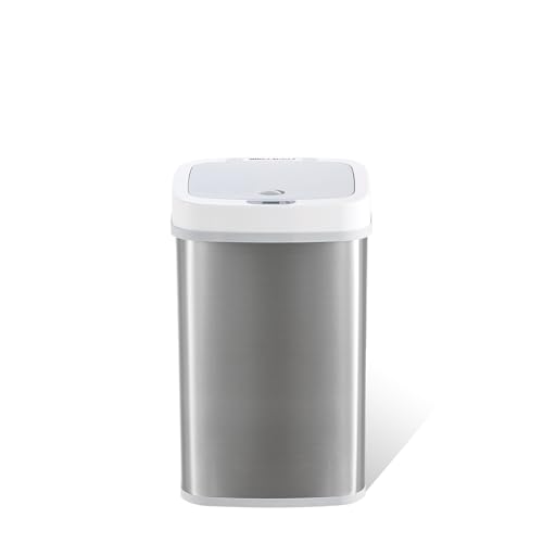 Ninestars NPT-15-1WH Automatic Touchless Motion Sensor Diaper Disposal Trash Can with lid, 4 gallon/15 L, White, Plastic
