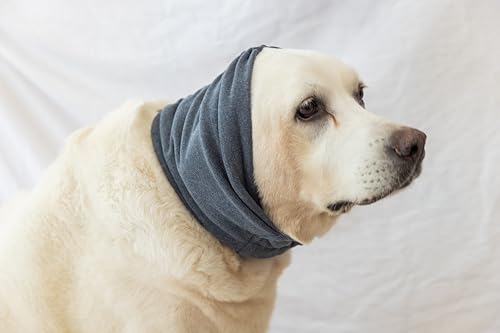 Image of Calming Dog Ear Cover - Anti-Anxiety & Stress Relief Neck Gaiter for Surgery Recovery, Bathing, Grooming, Thunder & Fireworks Grey L
