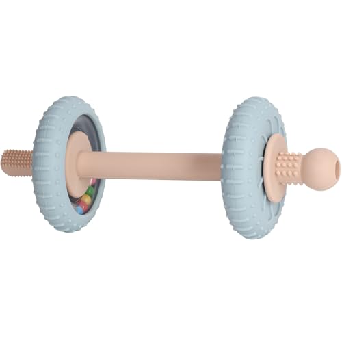 Image of Baby Teething Toys Baby Rattle Teething Straw 3-in-1 Barbell-Shaped, Made from Silicone, Built-in Toothbrush Head and Nipple Shape, Bpa-Free, Phthalate Free, Professionally Certified, Blue